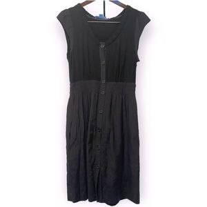 2for$35 Vintage Baia Black Midi Elastic Waist Buttoned Dress Size 8